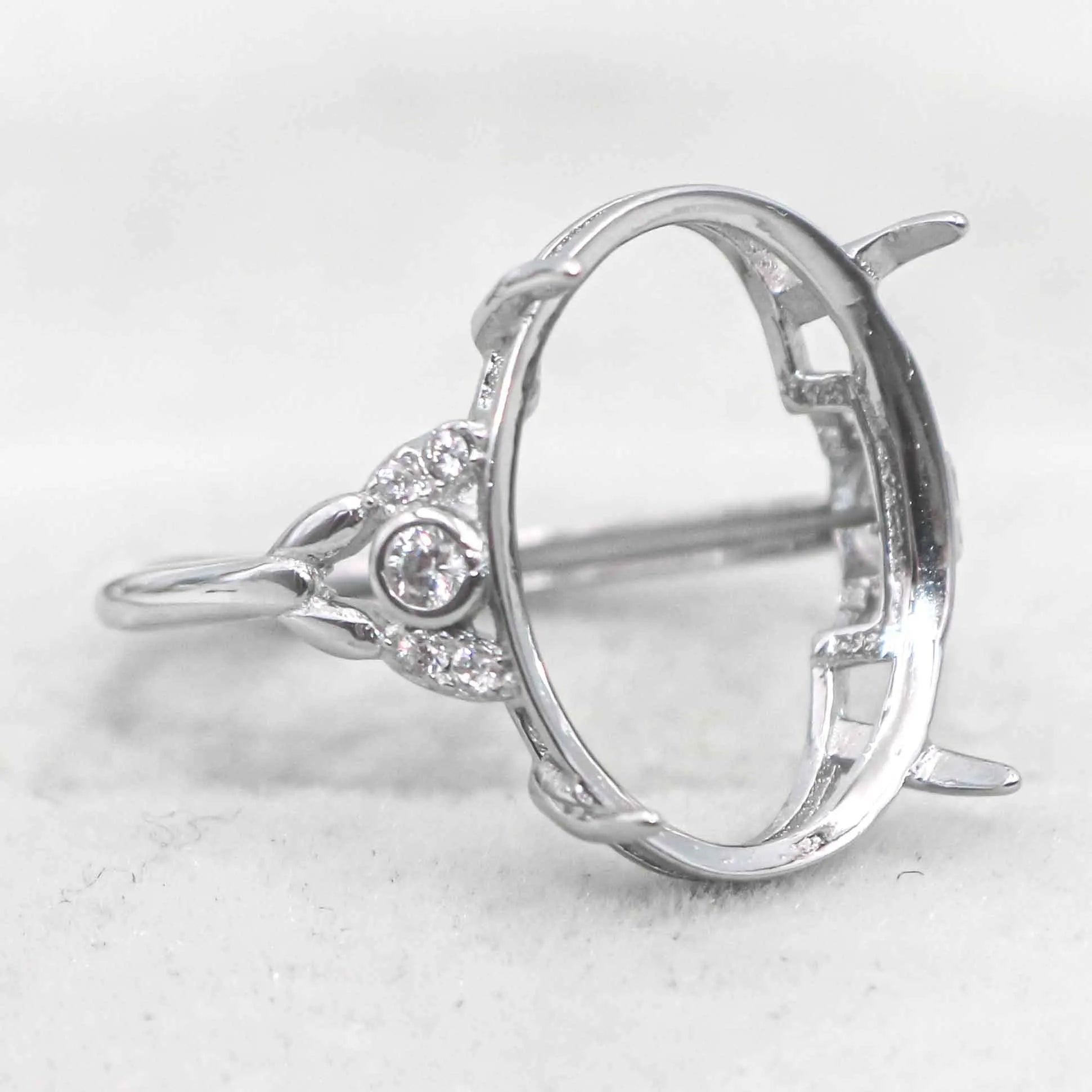 Sterling Silver 13*16mm Semi Mount Ring Empty Frame Blank Support Claws Setting S925 Base Holder Without Center Stone for Inlay