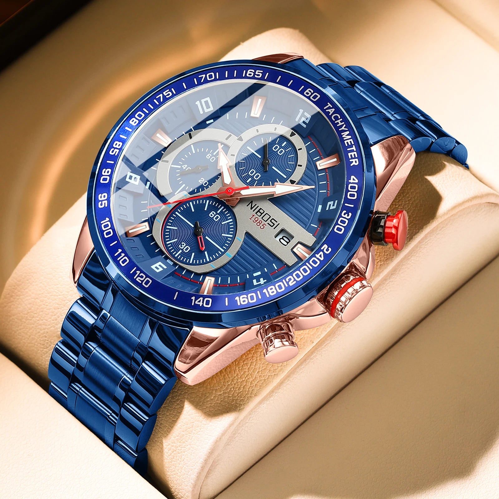 NIBOSI 2606 Big Dial Design Chronograph Quartz Watch Luminous Hands Waterproof Men Watches Stainless Steel Strap Wristwatch