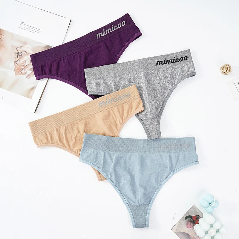 Customized Logo Elastic Wide Thong Nylon/Spandex Women's Underwear Letter Knitted Everyday Sexy Sports Seamless Mid Waist