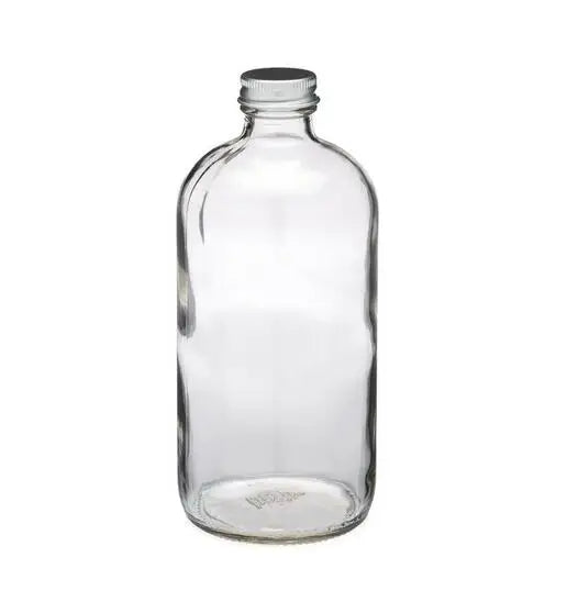 Standard 150ml 270ml 350ml 500ml boston Round Glass Bottle with Metal Screw Lid Beverage Glass Bottles Wholesale