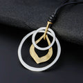 European American Long Black Leather Sweater Jewelry Brush Finish  Geometry Pendant Necklace