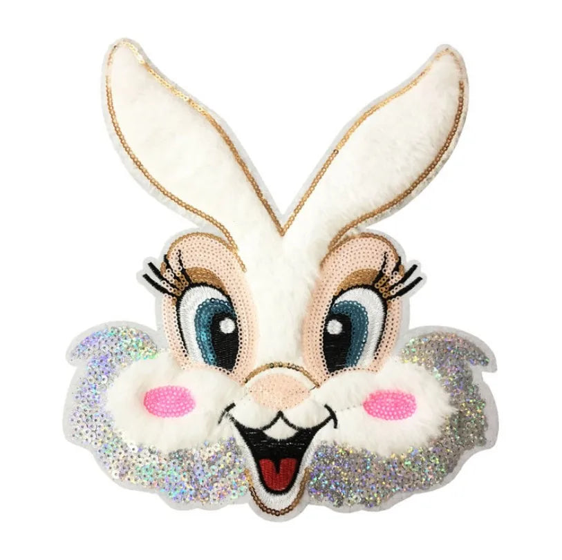 Wholesale Custom Big Size 3D Chenille Rabbit Embroidery Sequin Applique Patch Iron-On Feature with Fabric & Resin Material