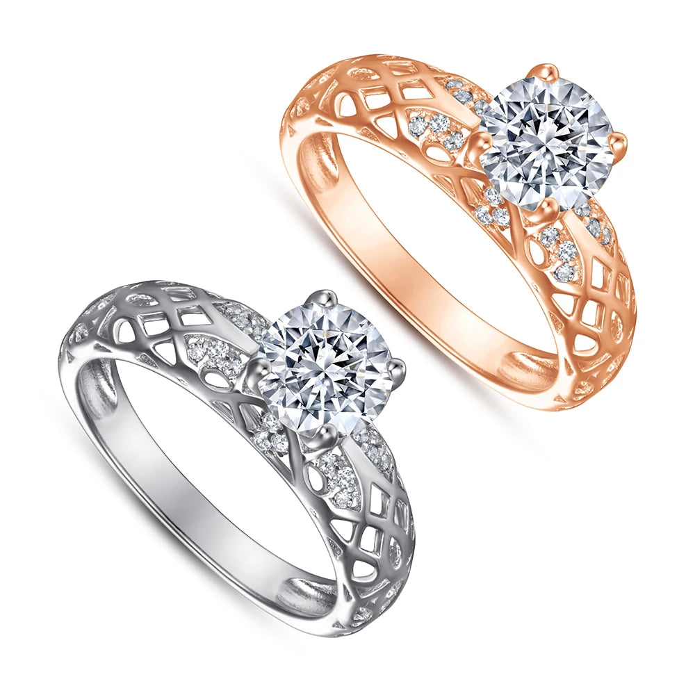 Factory Luxury Jewelry Sterling Silver 925 Round Brilliant Cut Rhodium Plated Hollow Out AAA Zircon Ring for Women Wholesale