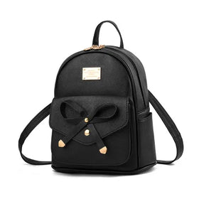 Small Teenage Girls Women Waterproof Anti-Theft Pu Leather Zipper Backpack with Bowknot Pattern for Student School Use