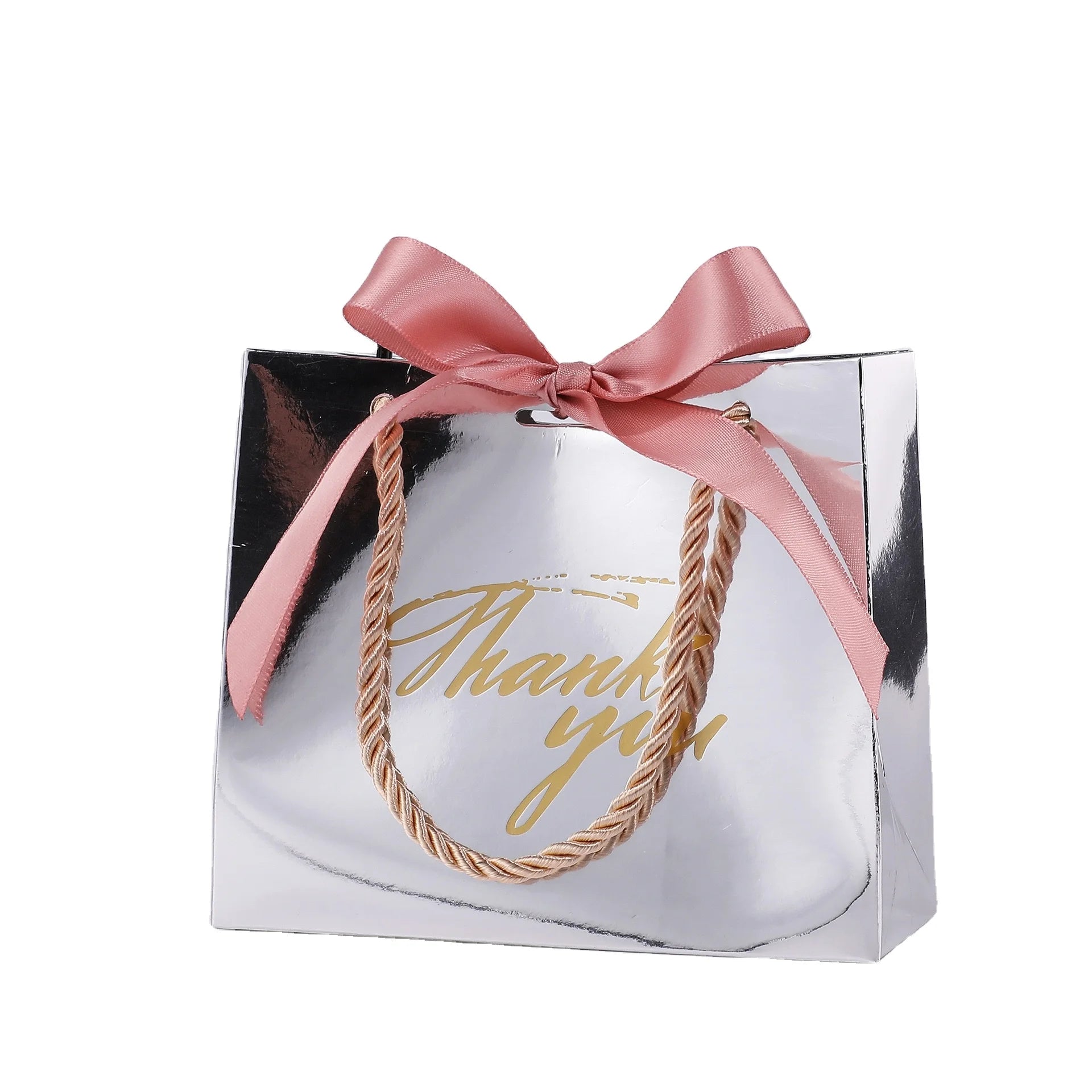 Small Gift Bag Thank You Gift Bags With Bow Ribbon Pink Pattern Paper Gift Bags Bulk for Wedding