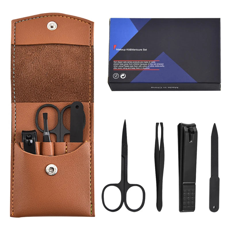 Promotional 4-piece Travel Stainless Steel Nail Clippers Beauty Scissors Nail Clipper Set Manicure Tools With PU Leather Bag