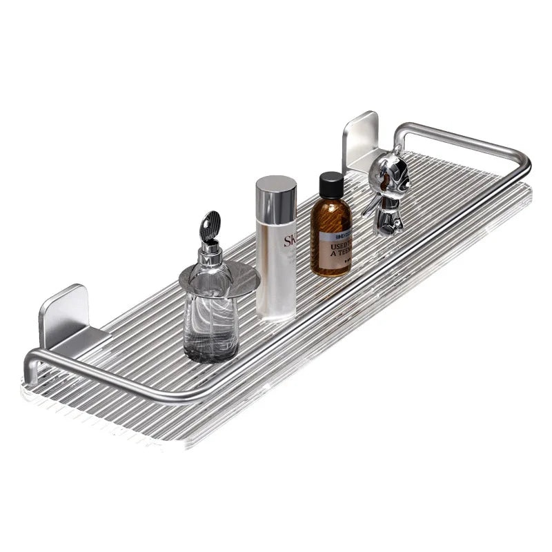 Modern Corner Acrylic Shower Caddy with Wall Mounted Adhesive Installation Gluehole-Free Silver Eco-Friendly Bathroom Storage