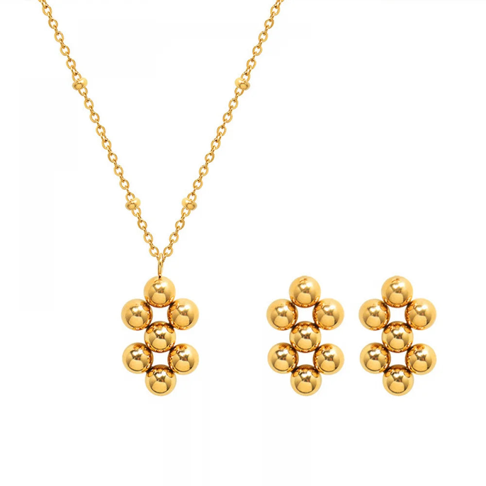 New Stainless Steel Bead Pendant Necklace Earrings Gold Plated Women Fashion Jewelry Jewelry Sets