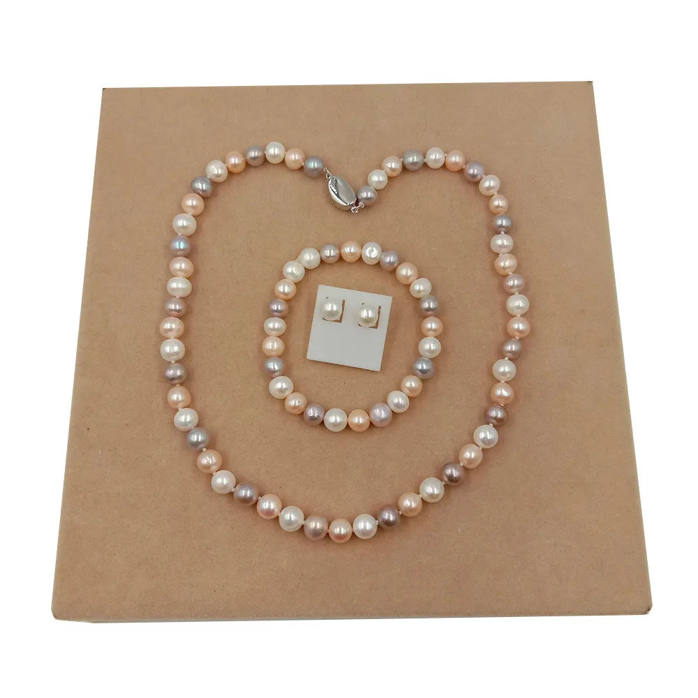 925 Silver Earring Good Luster Pearl Set Freshwater Pearl Jewelry Set for Wedding Factory Pricewholesale 8 mm AA Potato Pearl