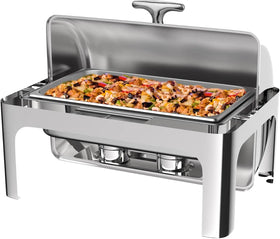 Roll Top Chafing Dish Buffet Set Rectangle 9QT Stainless Steel Food Warming Tray for Wedding Parties