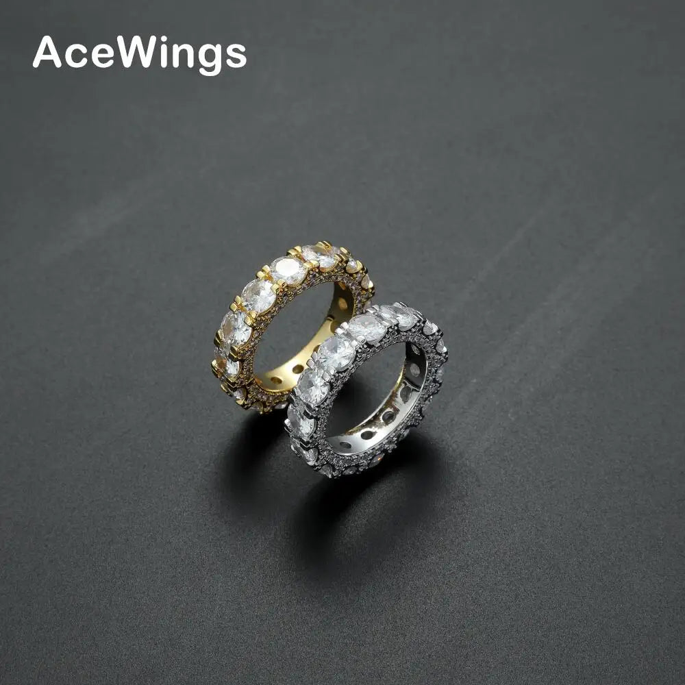 R028 CZ Rings Brass Gold Silver Color Cubic Zircon Iced Ring Fashion Hip Hop Jewelry for Men and Women
