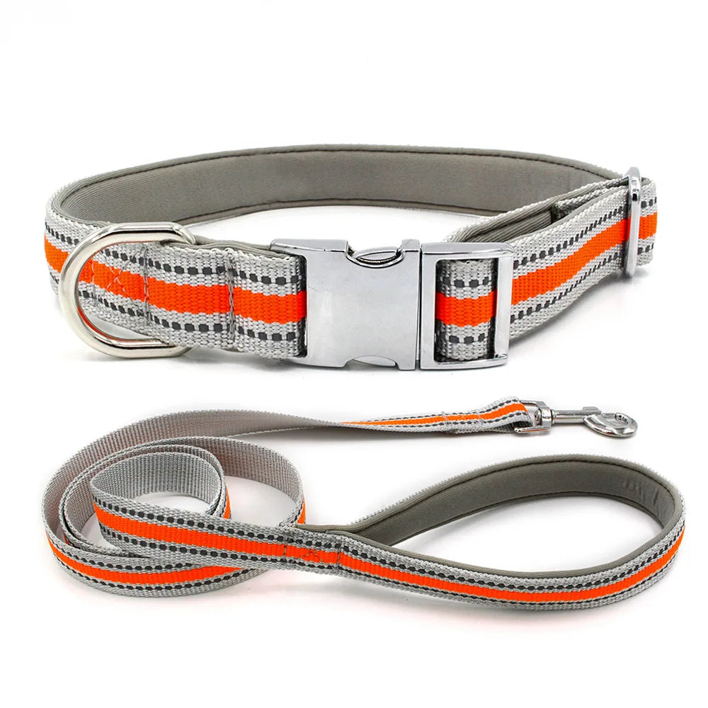 Light Reflective Nylon Soft Padded Inside Pet Dog Collar Leash Set  Pet Leashes and Collars