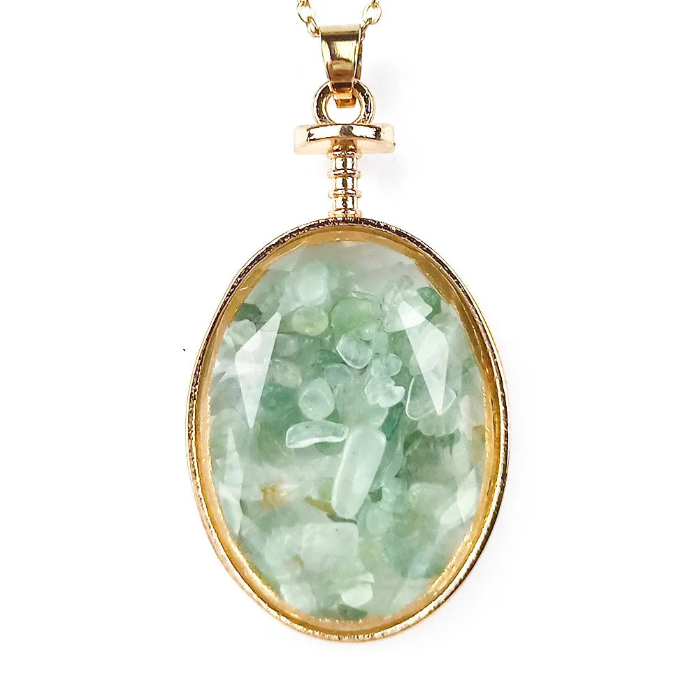 DIY DIY Natural Stone Oval Cut Face Wishing Bottle Pendant Green Aventurine Gravel Polished for Decoration