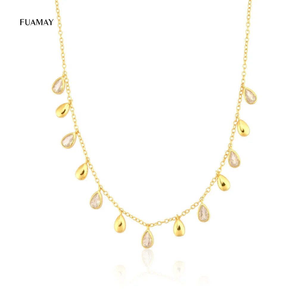 FUAMAY White Pear Cut Diamond Charm Choker Gold Plated Water Drop Necklace with Zircon for Wedding Party or Engagement