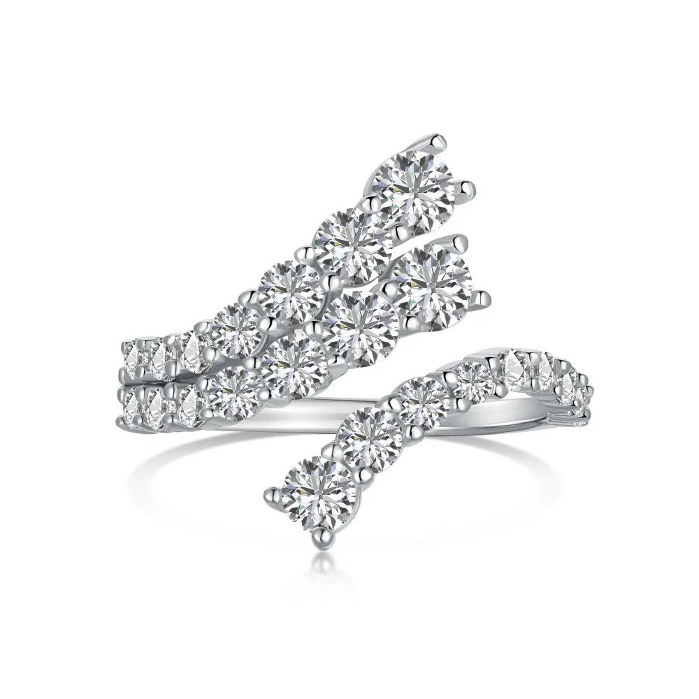 925 Sterling Silver 5A Cubic Zirconia Rings Adjustable Open Cz Stone Paved Stackable Eternity Wedding Band Ring for Women