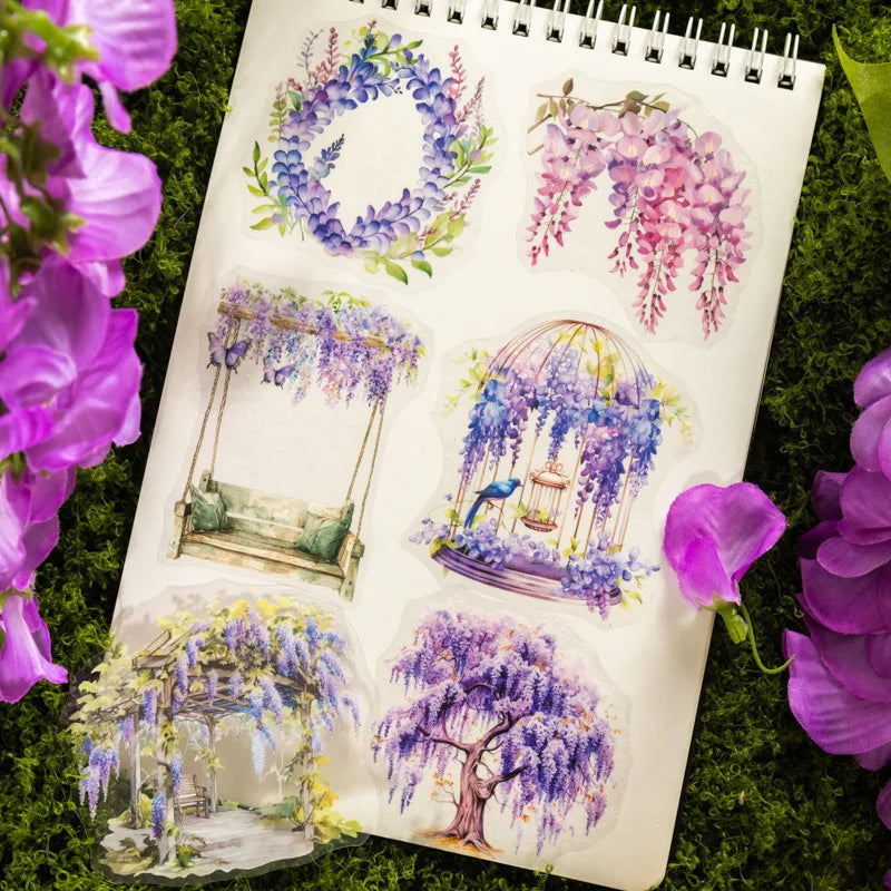 10 Sheets Per Pack  PET Flower Landscaping Sticker Pack  Wisteria Dream Series  6 Handbook Stickers