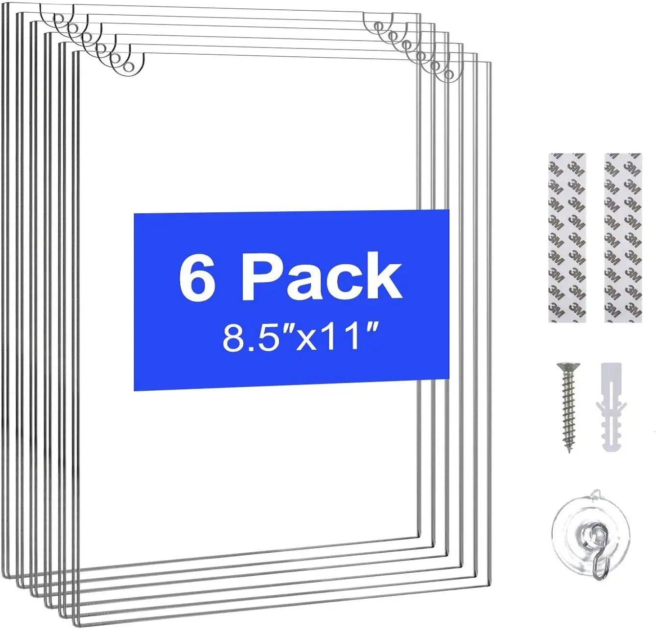 Acrylic Sign Holder 8.5" X 11" Wall Mount Acrylic Frames for Picture Poster and Flyer  6 Pieces Clear  Sign Holder