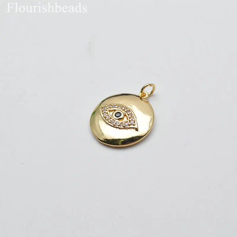 18K Gold Plated CZ Paved Copper Round Triangle Big Eye Pendants Charms for Bracelet Necklace Jewelry Making