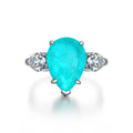 Wish New 925 Sterling Silver Water Drop 10*14mm Synthetic Paraiba Rings Plated Gold 10 Carat Gemstone Ring