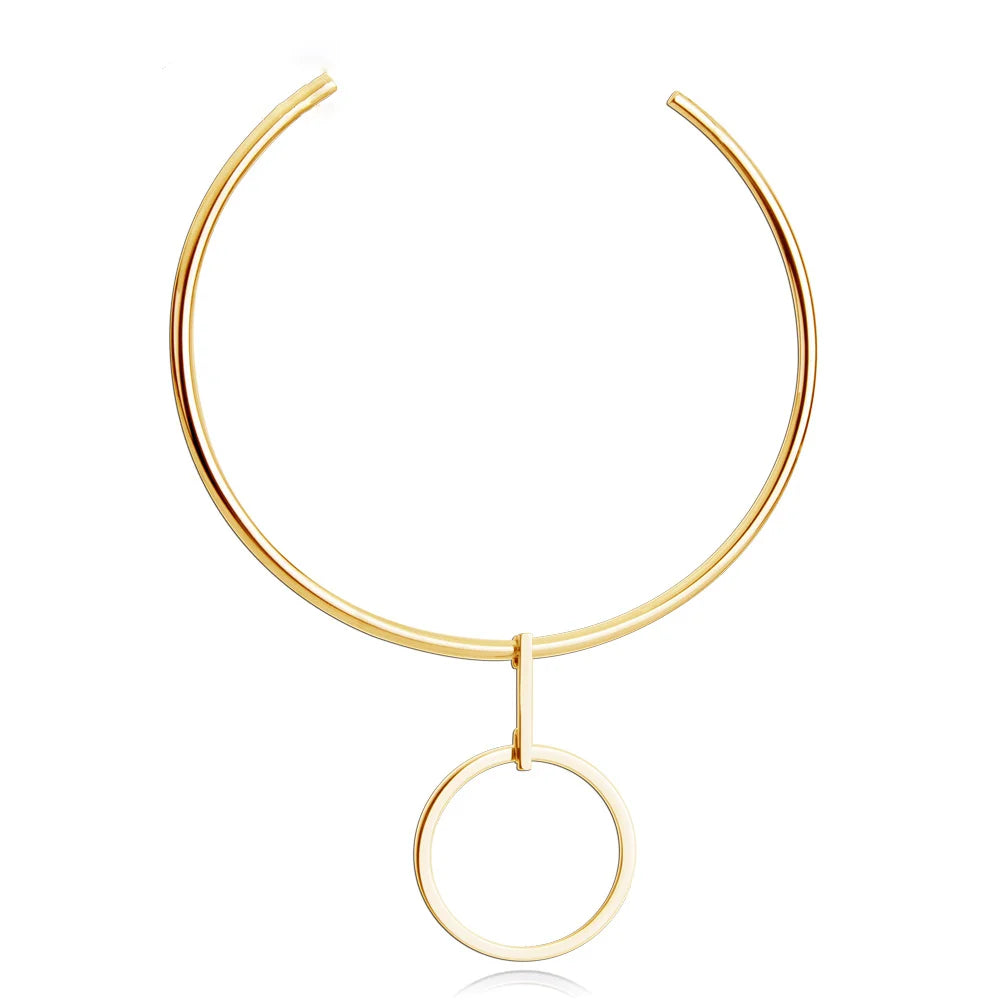 OEM Oversized Stainless Steel Choker Necklace Women Exaggerated Neck Pendant Gold/Silver Wire Suspension Loop Featuring Pearl