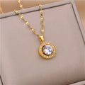 Wholesale No Fade Korean Stainless Steel Fashion Gold Plated Choker Necklace Round Diamond Zircon Pendant Necklace