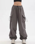 Comfort Solid Color Straight Leg Multi-Pocket Cargo Parachute Pants Track Pant for Women