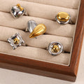 Luxury Designer's Thick 18k Gold-plated Stainless Steel Open Ring with Fashionable Retro Two-color Design for Women's Jewelry