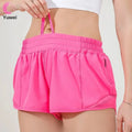 Quick Dry Athletic Workout Shorts With Liner Zipper Pockets Womens High Waisted Running Shorts