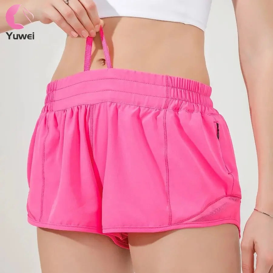 Quick Dry Athletic Workout Shorts With Liner Zipper Pockets Womens High Waisted Running Shorts