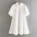 Women 2024 Sweet Fashion Ruffled Solid White Mini Dress Vintage Lapel Collar Puff Sleeve Female Dresses Chic Vestidos Mujer