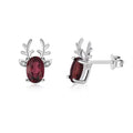 YBO 925 Silver Antlers Stud Earrings Natural Red Garnet Zircon Gemstone Cute Christmas Earrings Gold Plated for Girls Wedding