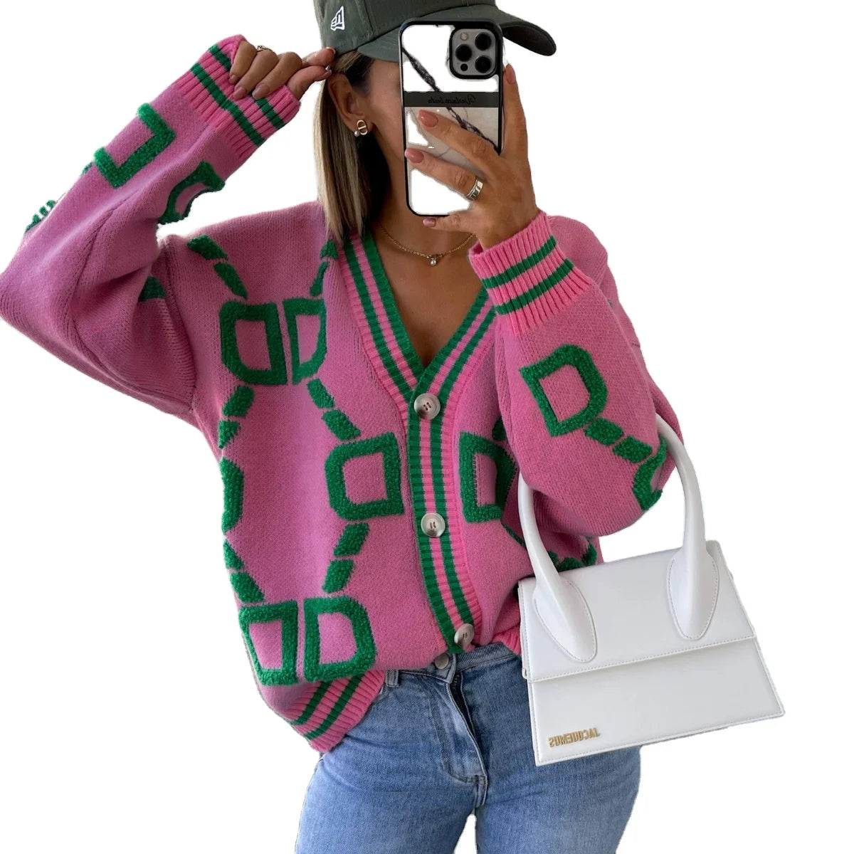 Wholesale Knitted Cardigans Women 2024 V Neck Cardigan Single Breasted Loose Sweater Coat for Women