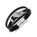 Fashion Jewelry Stainless Steel Magnetic Clasp Python/Snake Charm Braided Genuine Leather Bangle Handmade Men Boy Trendy Gift