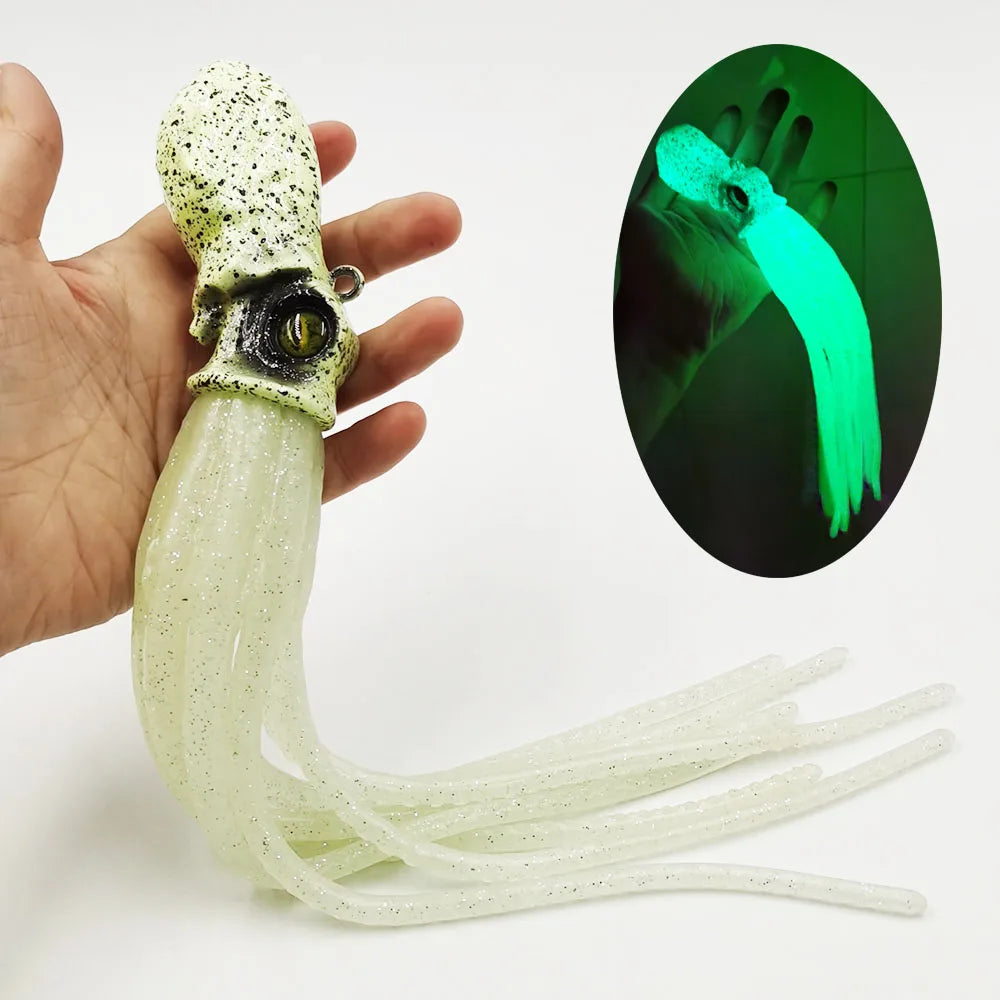 Alpha Saltwater Glow Octopus Lure Lead Jig Head Lures with Glow TRP Skirts