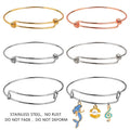Stainless Steel Silver Stackable Rose Gold 18K Gold Expandable Wire Bangle with Charm Pendants Adjustable Stacking Bangles