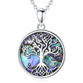 Isunni S925 Sterling Silver Rhodium Plated Abalone Shell Necklace Trendy Family Tree of Life Pendant for Engagement or Wedding