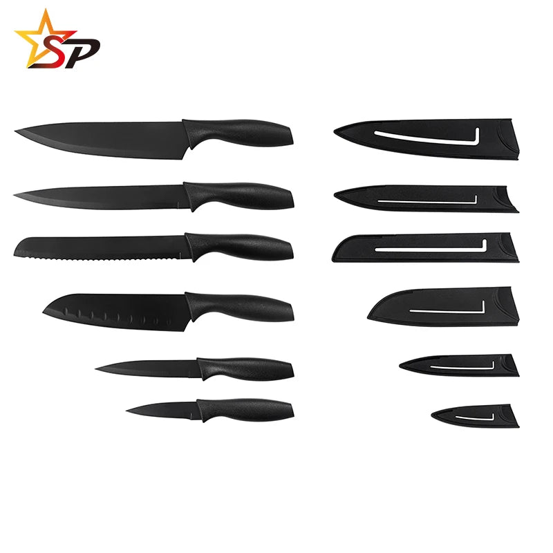 Hot Sale 12 PCS Knife Set with Non Stick Coated Stainless Steel Kitchen Knife Set
