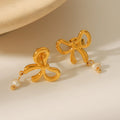 Wholesale Bulk Stainless Steel PVD Elegant Bow Knot Shaped 18K Gold Plated Pearl Drop Earrings for Gift