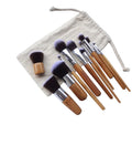 Professional 11 Pcs Bamboo Makeup Brush Set With Bags Eco-friendly Makeup Brushes Powder Blush Kabuki Brushes
