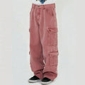 Streetwear 100% Cotton Twill Canvas Wide Leg Trousers High Waist Men's Vintage Acid Wash Baggy Cargo Pants