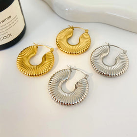 New Fashion Jewelry Titanium Steel Gold-plated Geometric Texture Earrings Stainless Steel Waterproof Threaded Earrings