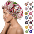 Hot Sale 50 Colors Adjustable Double Layer Satin Bonnet with Floral Printing Luxury Silk Hair Head Cover Smooth Women Sleep Cap