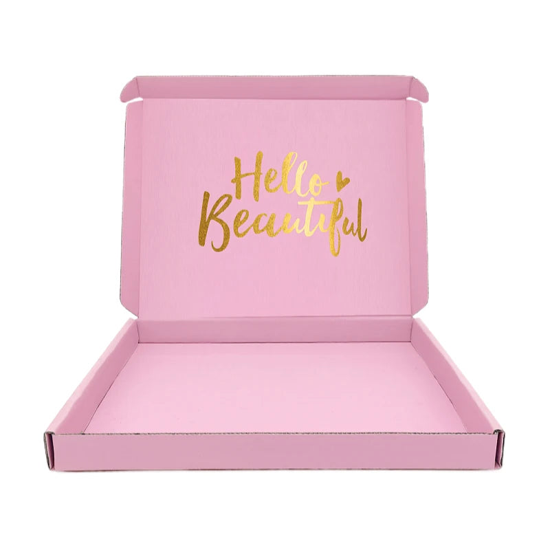 Pink Recyclable Gift Boxes with Gold Foil Printing Customizable Corrugated Board Boxes for Gifts