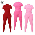 Summer 2024 Women's Casual Skinny Ribbed Shirt and Leggings Set with Custom Logo Color Loungewear