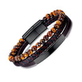 Multi Genuine Leather Bracelet With Natural Stone Men Bracelet Jewelry Stainless Steel Magnetic Clasp Custom Logo Bead Bracelet