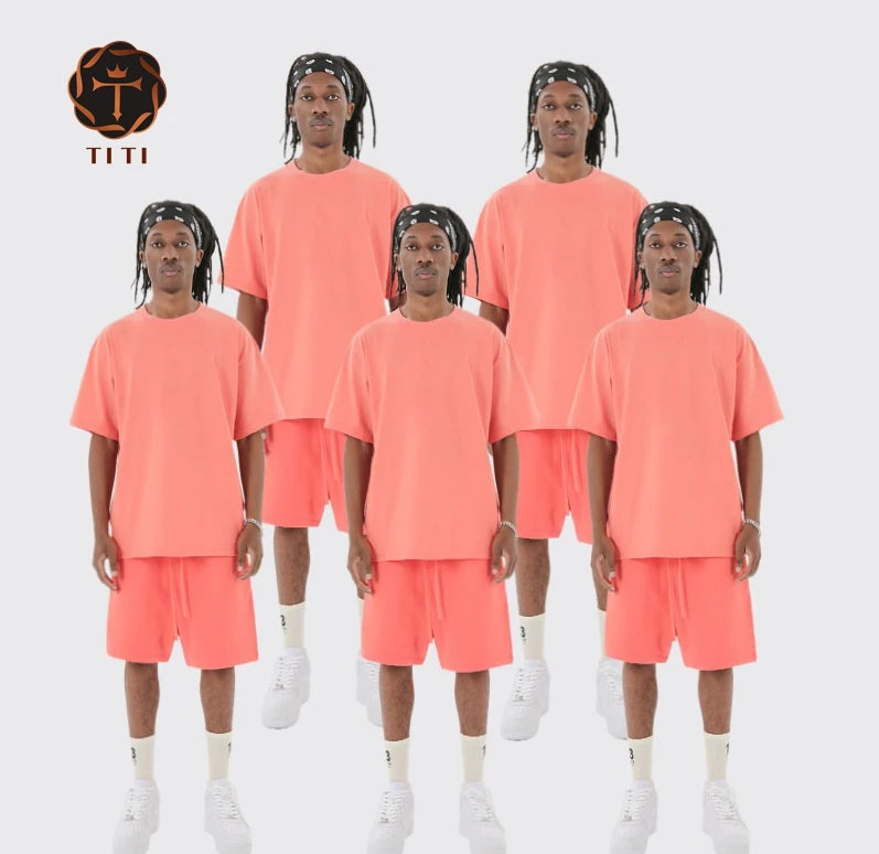 TITI Men's 100% Cotton Solid T-Shirts Custom Print Oversized Dropshoulder Tee Breathable Knitted Plus Size T-Shirt