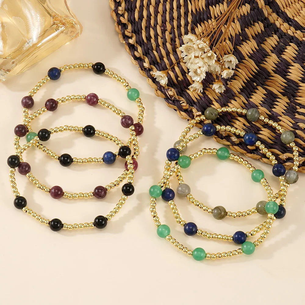 Go2boho 2024 New Handmade Bohemian Brass Beaded Bracelets Punk Style Jewelry Women Girls Rainbow 18K Gold Plated Jewelry