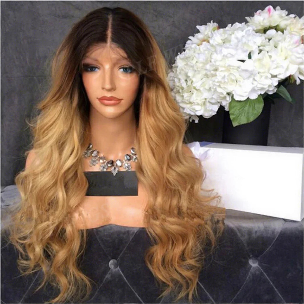 4 27 Two Tone Curly Full Brazilian Human Hair Wig HD Transparent for Baby Hair Adjustable Straps 180% Density Long Length