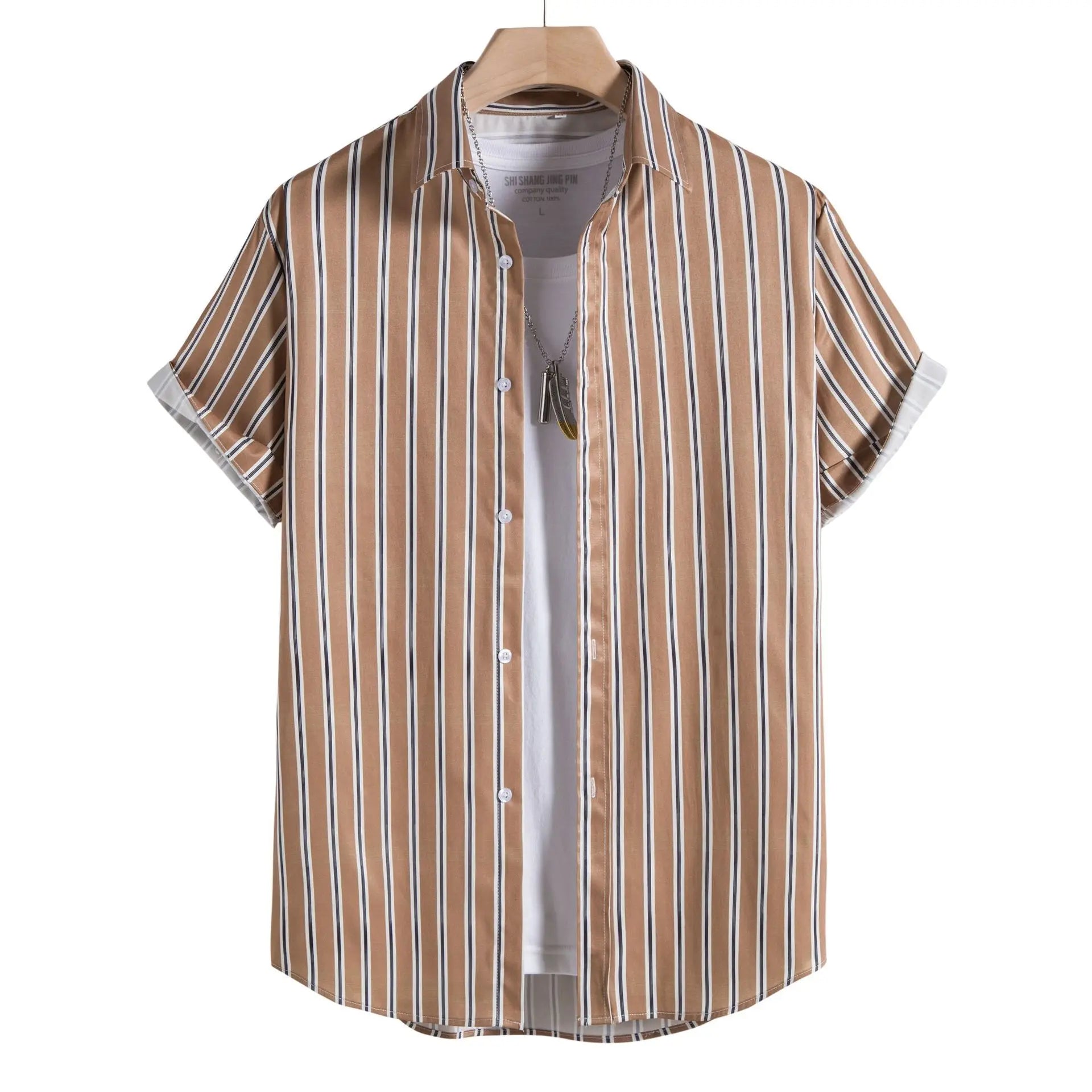 2023 New Men's Striped Short-sleeved Shirt Fashion Loose Casual Shirt