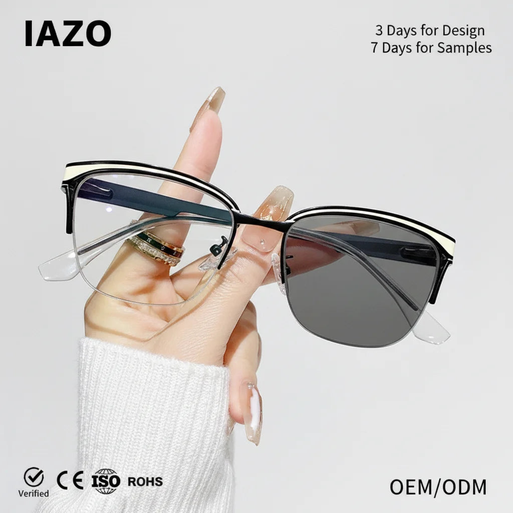 2025 New Large Frame Retro Half Frame Fashion Trend Anti Blue Light Photochromic Glasses Custom Logo